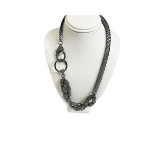 Gunmetal Gray‎ Necklace Interlocking Metal Mesh Links Shiny Tube Beads Strand